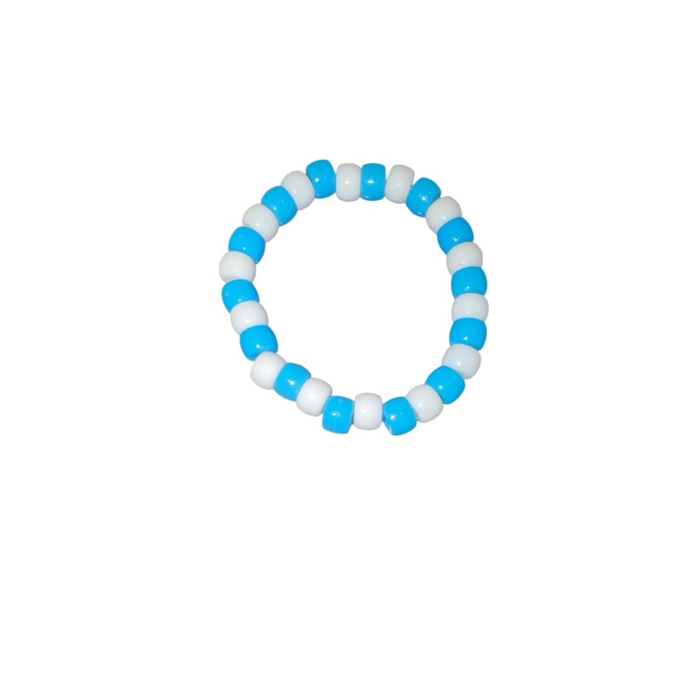 3 FOR $10 HANDCRAFTED Blue & White Pony Beaded Stretch Bracelet